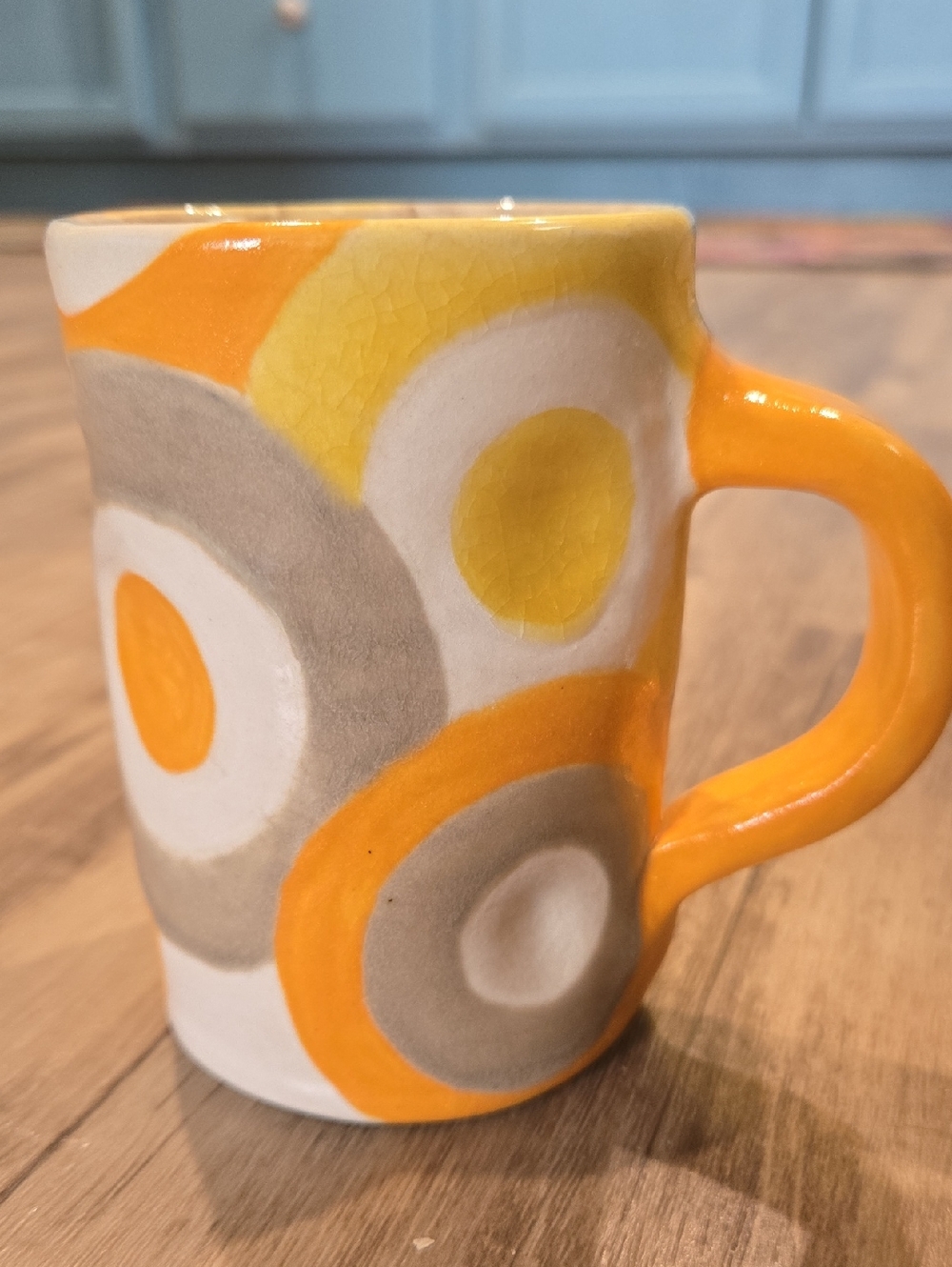 VJB Mid Century Modern Bright Orange & Yellow Circle Ceramic Mug